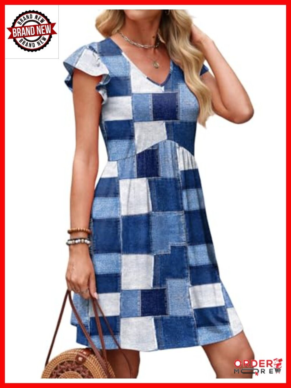 V Neck Ruffle Sleeve Babydoll Dress Elegant Classy Sundress Loose Fit Mini Dress - Picture 3 of 6